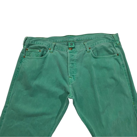 True Religion Buddha USA Men Green Jeans Sz 42 x34 Button Fly Denim 100% Cotton - Picture 1 of 16